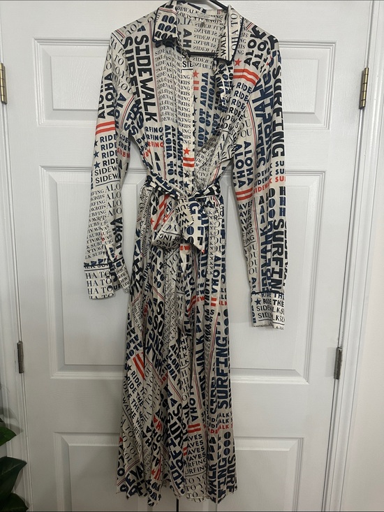 Scotch & Soda Dresses & Skirts - Scotch & Soda Cream Script Print Wrap Dress with Navy & Red Accents